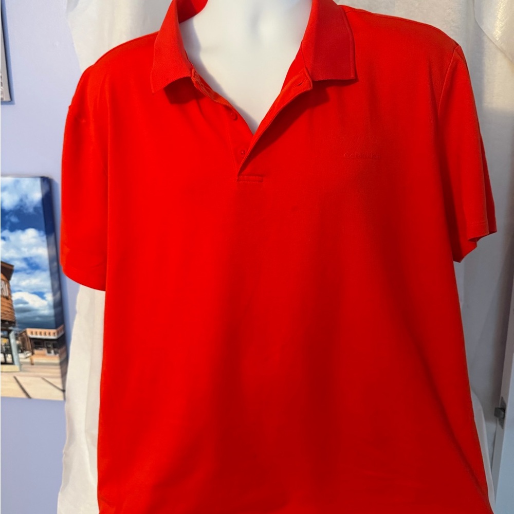 Men's Orange Calvin Klein Polo Shirt - XL